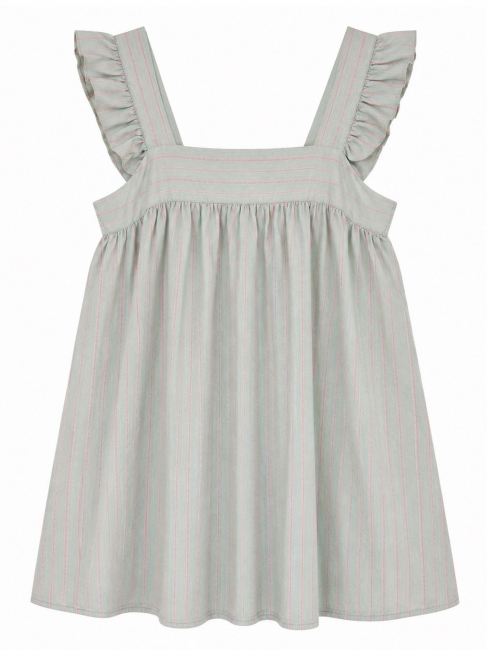 Maree Maree Sage Green & Pink Pinstripe Smock Apron Babydoll Dress Large Ruffles